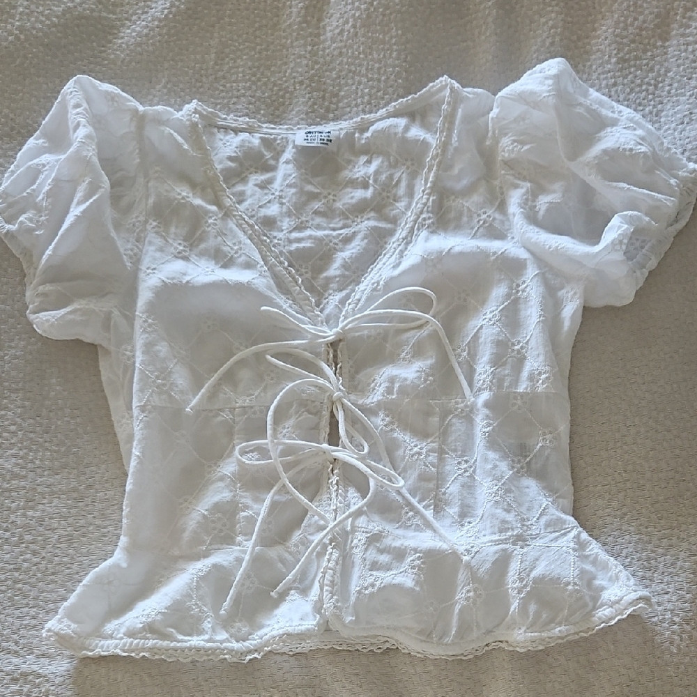 Cotton On White Puff Sleeve Tie Front Blouse